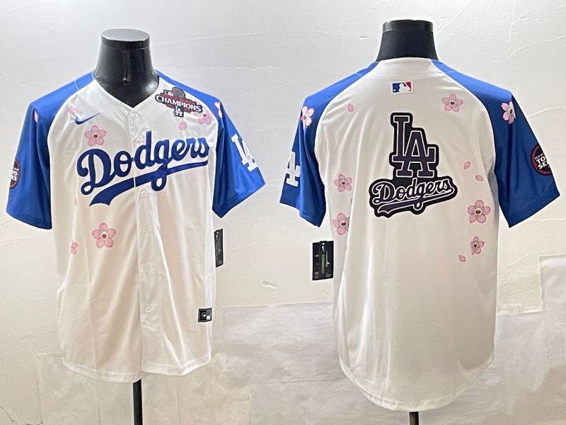 Men Los Angeles Dodgers Blank White Blue Sakura Edition 2025 Nike MLB Jersey style 20->los angeles dodgers->MLB Jersey